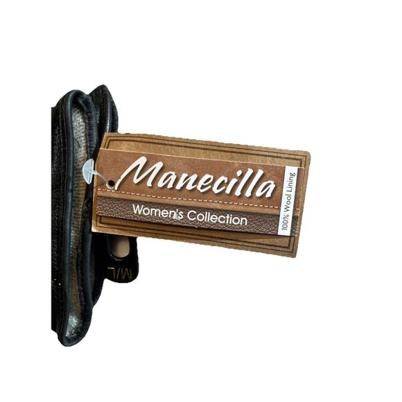 Womens Genuine Sheepskin Leather Gloves w 100% Wool Lining Black W Bow Sz M/L - Picture 7 of 9